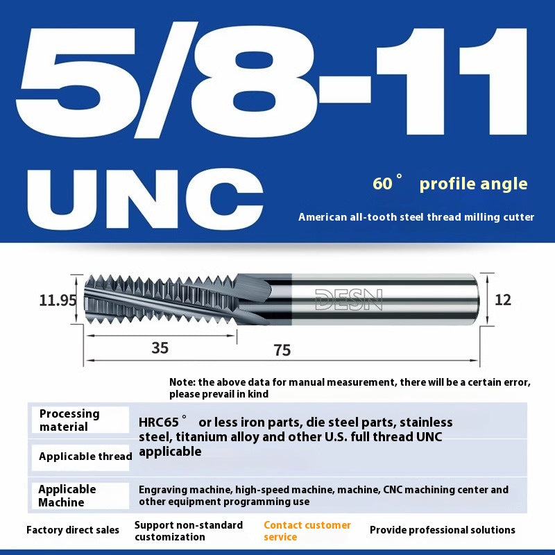 1115-65° high hard tungsten carbide thread milling cutter Long tooth full tooth alloy American thread milling cutter UNC UNF aluminum stainless steel Shandong Denso Pricision Tools Co.,Ltd.